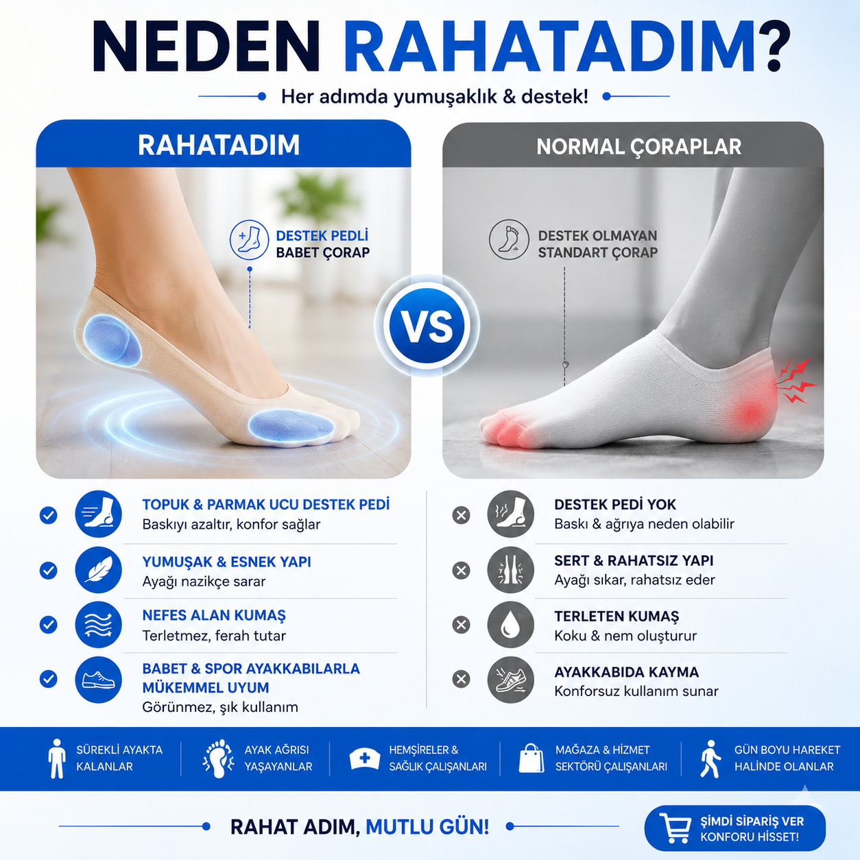 Rahatadım Ortopedik Pedli Destek Çorabı